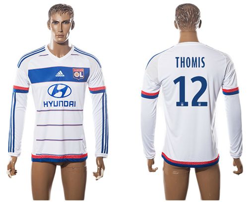 Lyon #12 Thomis Home Long Sleeves Soccer Club Jersey - Click Image to Close